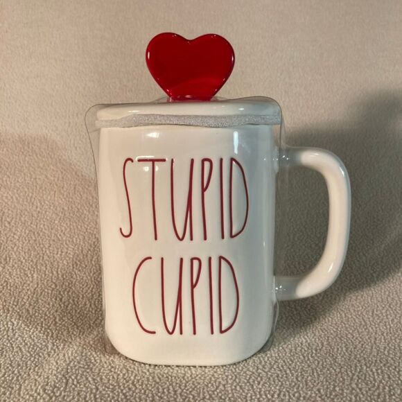 Rae Dunn Mug Stupid Cupid With Single Heart Lid‎ Artisan Collection by Magenta - Picture 1 of 5